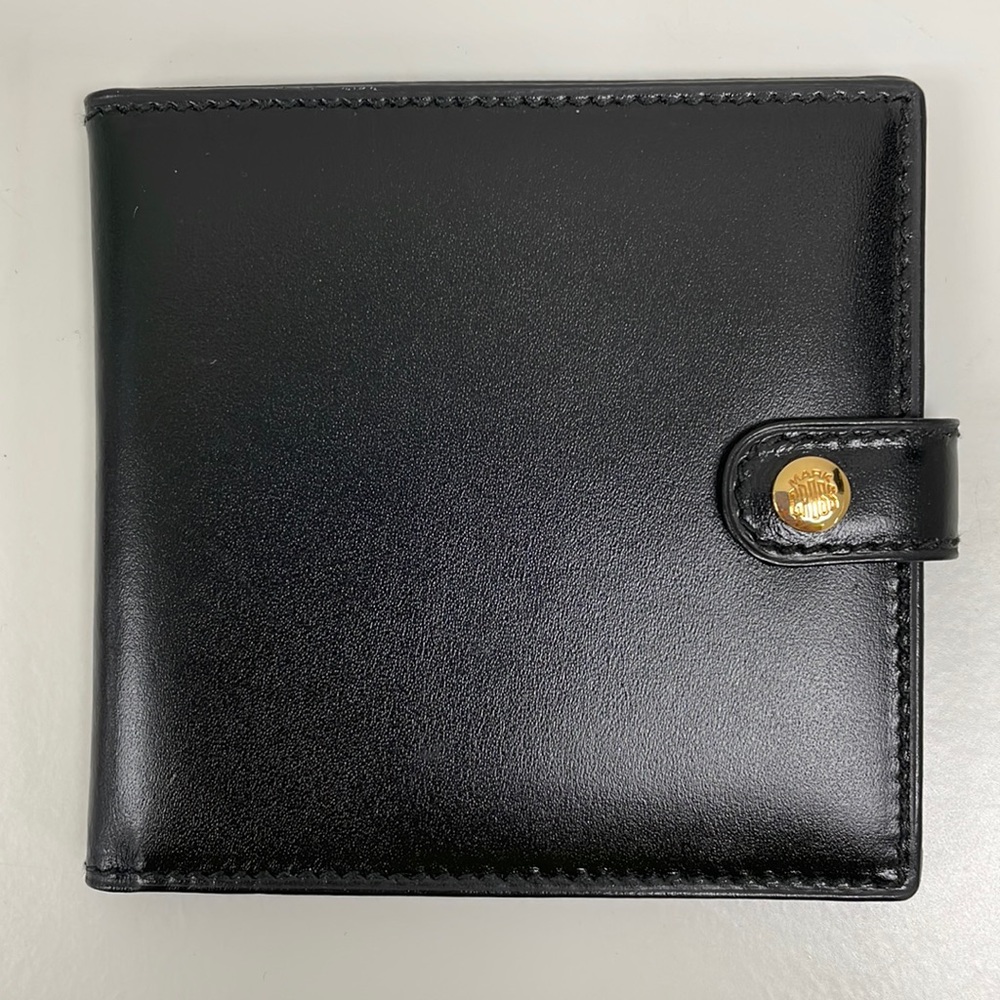 Mark Cross black grain leather folding snap fold travel picture frame. Perf.